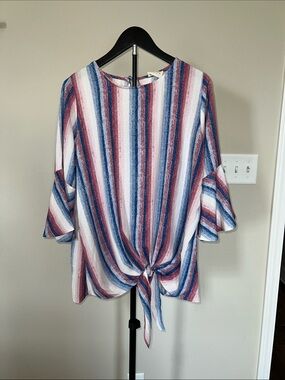 143 Story by Line Up Striped Tie-Front Blouse